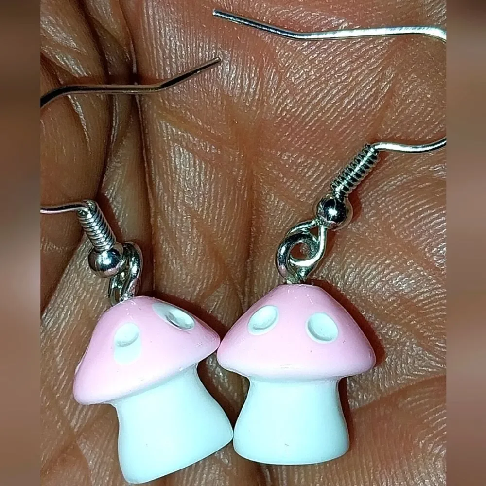 Hand crafted mushroom dingle earrings